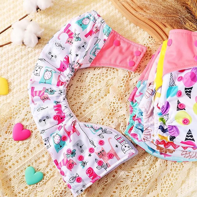 Cloth Diapers 6 Pack with 6 Inserts & 1 Wet Bag - Waterproof Cover, Washable, Reusable & One Size Adjustable Pocket Diapers for Newborns and Toddlers (Blossom Set)