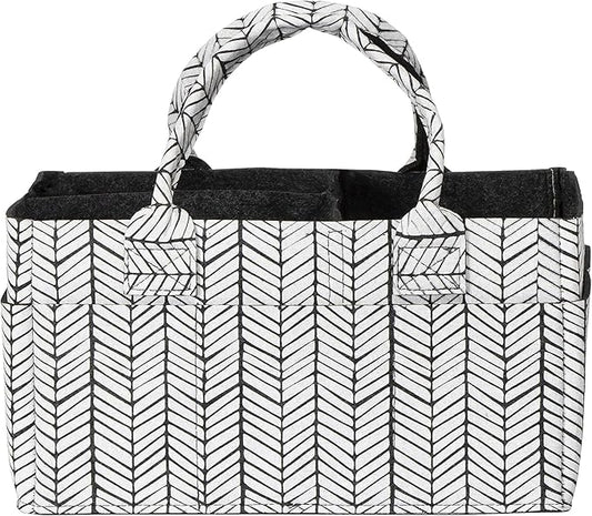 Sammy & Lou Diaper Caddy Organizer - Collapsible Tote Bag with Handles - Organizer for Diapers, Wipes & Baby Changing Supplies - Felt Storage Organizing Bin for Car, Desk, Nursery (Herringbone)