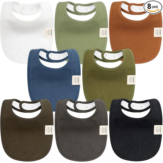 KeaBabies 8-Pack Organic Baby Bibs for Girls, Boys - Quilted Cotton Cloth Baby Drool Bibs for Drooling and Teething Toddler, Newborn, Infant, Soft & Super Absorbent (Basics)