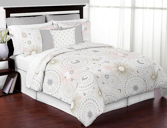 Sweet Jojo Designs Blush Pink, Gold, Grey and White Star and Moon Body Pillow Case Cover for Celestial Collection (Pillow Not Included)