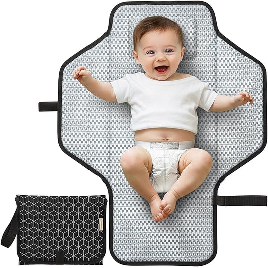 KeaBabies Portable Changing Pad for Baby, Travel – 26 x 21 Wipeable, Waterproof, Foldable Baby Diaper Changing Mat for Diaper Bag, Caddy, Car, Bed, Newborn, Compact Changer Mat Station (Black Geo)