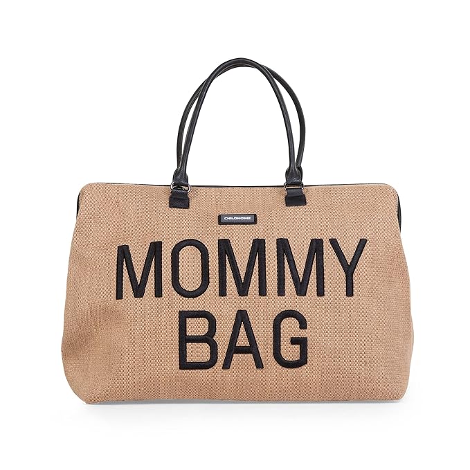 Childhome Original Mommy Bag - Large Baby Diaper Tote, Hospital and Travel Bag, Pregnancy Must Haves (Raffia Natural)