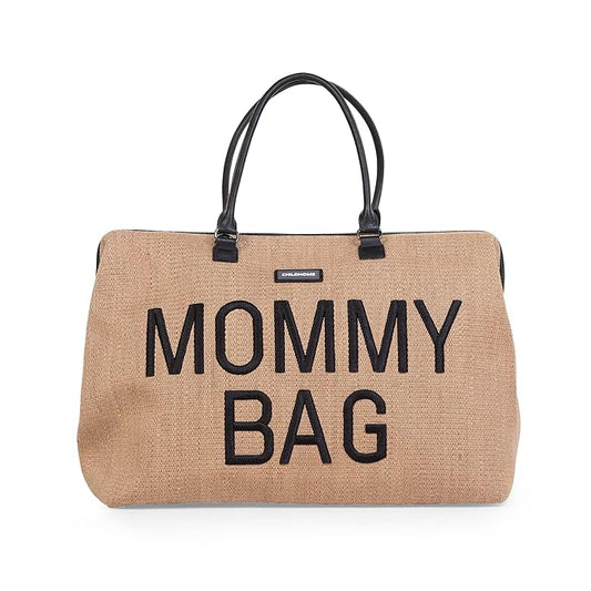 Childhome Original Mommy Bag - Large Baby Diaper Tote, Hospital and Travel Bag, Pregnancy Must Haves (Raffia Natural)