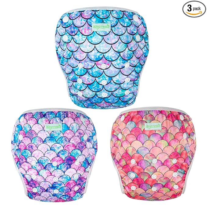wegreeco Baby & Toddler Snap One Size Adjustable Reusable Baby Swim Diaper (Fish Scales, Small, 3 Pack)