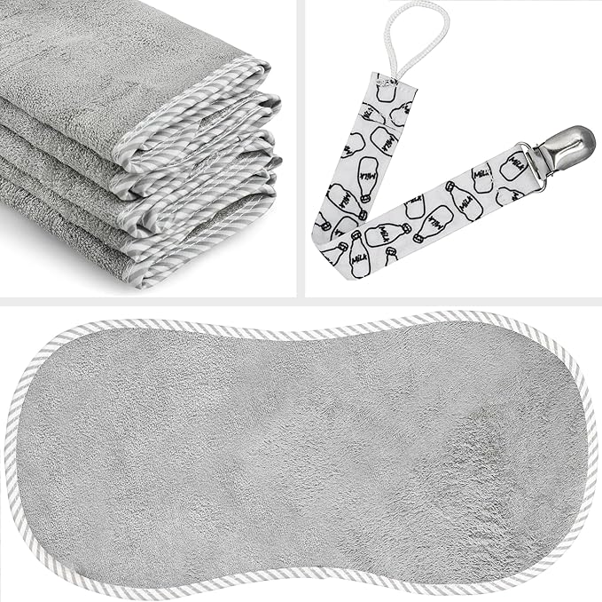San Francisco Baby Burp Cloths for Boys & Girls, 5-Pack with Pacifier Clip - Bibs & Burping Cloths, Spit-Up Rags, Neutral Burp Rags - Gray