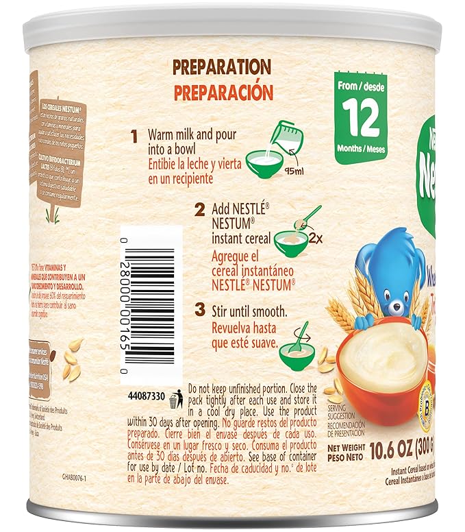 Nestle Nestum Infant Cereal, Wheat & Honey, Made for 12 Months & Up, 10.6 Ounce Canister (Pack of 6)