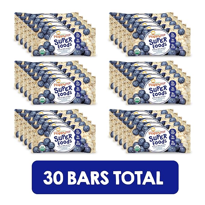 Happy Tot Organics Super Foods Oat Bars, Blueberries & Oatmeal, 5 Count (Pack of 6)