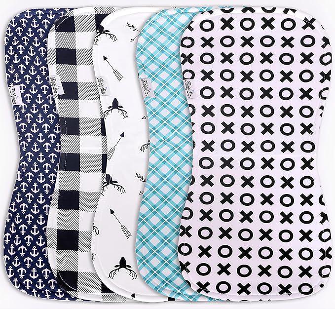 KiddyStar 5-Pack Burp Cloths – Organic Cotton, Soft, Large & Absorbent 3-Layer Towels for Newborns – Essential for Feeding & Spit-Up