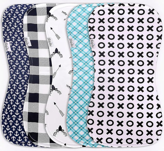 KiddyStar 5-Pack Burp Cloths – Organic Cotton, Soft, Large & Absorbent 3-Layer Towels for Newborns – Essential for Feeding & Spit-Up