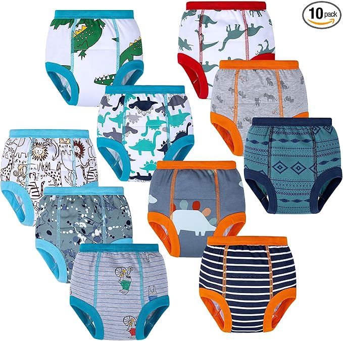 BIG ELEPHANT 10-Pack Baby Potty Training Underwear, Soft 100% Cotton Absorbent Training Pants for Boys & Girls, 2T