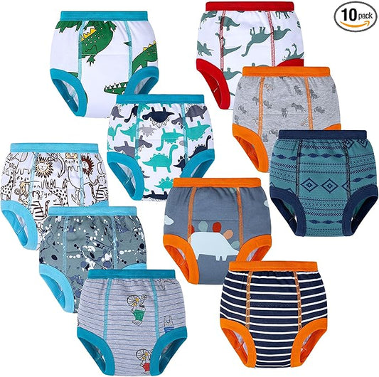 BIG ELEPHANT 10-Pack Baby Potty Training Underwear, Soft 100% Cotton Absorbent Training Pants for Boys & Girls, 9-10Y