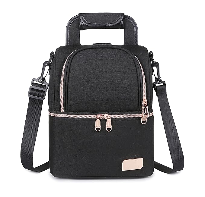 Breast Milk Baby Bottle Cooler Bag Waterproof Baby Food Insulation Maternity Backpack Double Layer Fresh Keeping Travel Handbag for Nursing Mom Daycare UH12 Black