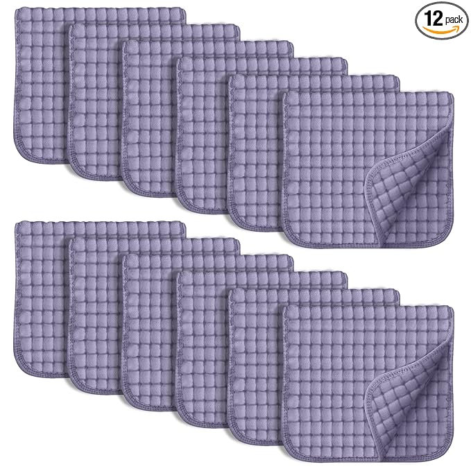 SWEET DOLPHIN 12 Pack Muslin Burp Cloths Large 100% Cotton Hand Washcloths for Baby - Baby Essentials Extra Absorbent and Soft Boys & Girls Milk Spit Up Rags for Newborn Registry - Grey, 20" X10"