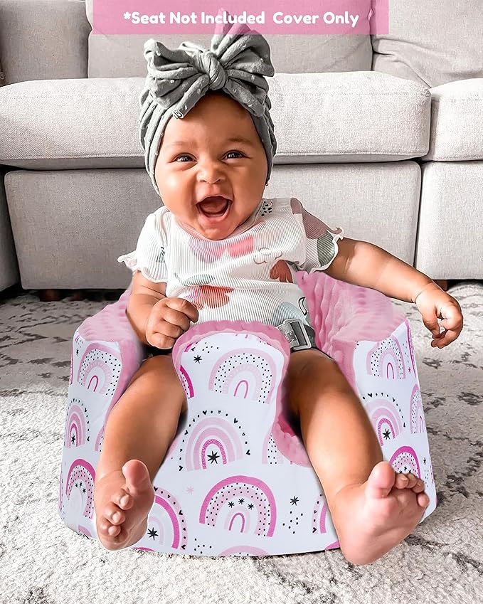 BOMOLOUR Seat Cover Compatible with Bumbo and Nuby Seat, Removable Breathable Baby Floor Seat Cover for Boys and Girls, Seat Not Included (Pink Rainbow)
