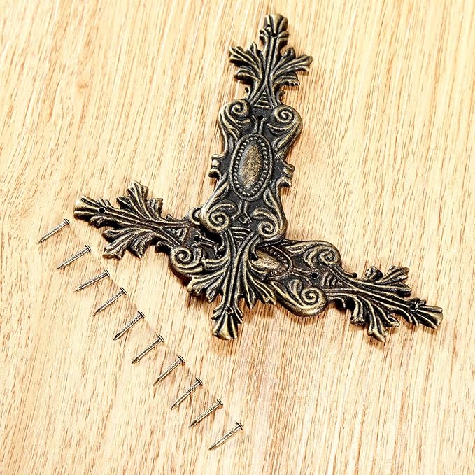 dophee 4 Pack Retro Decorative Corners Bracket, Antique Bronze Applique Furniture Chest Case Wooden Box Feet Leg Corner Protector Guard Furniture Fittings with Mounting Nails, 100x23mm/3.94"x0.91"