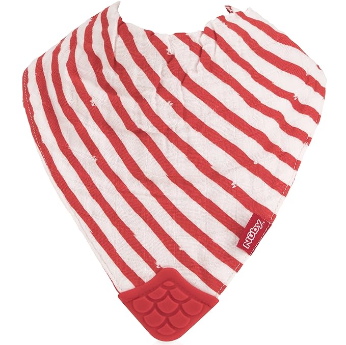 Nuby Reversible 100% Natural Cotton Muslin 3 Piece Teething Bib, Grey/Red/Blue, Arrows/Red Stripes/Elephants