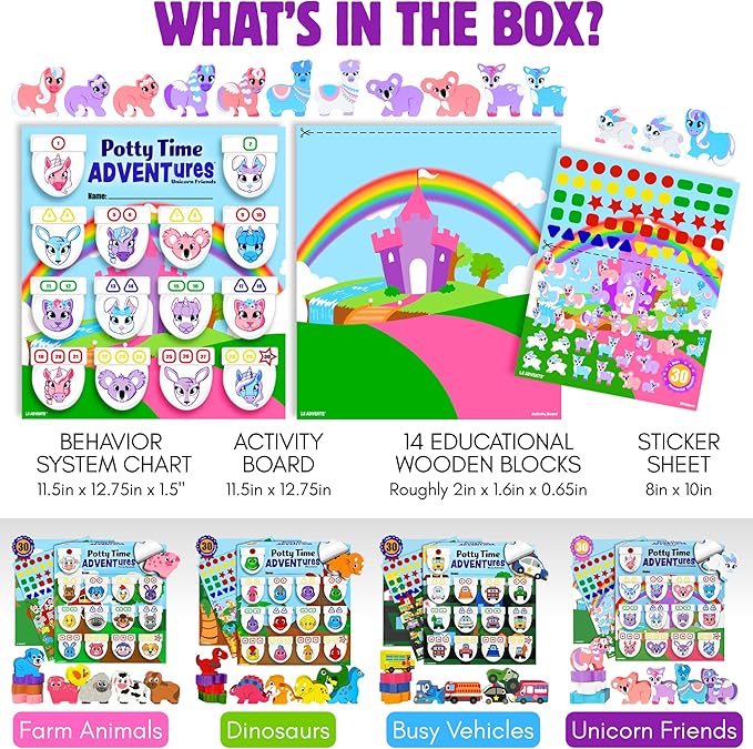 Potty Training Reward System - 14PC Wooden Stacking Blocks with Unicorn Themed, Montessori Behavior System Advent Calendar for Toddlers 18M+ Boys Girls by Lil Advents