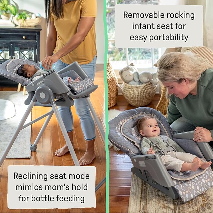Ingenuity Proper Positioner Deluxe High Chair - 7-in-1 Convertible Baby Seat, Removable Rocking Infant Seat, Unisex, for Ages 0-36 Months