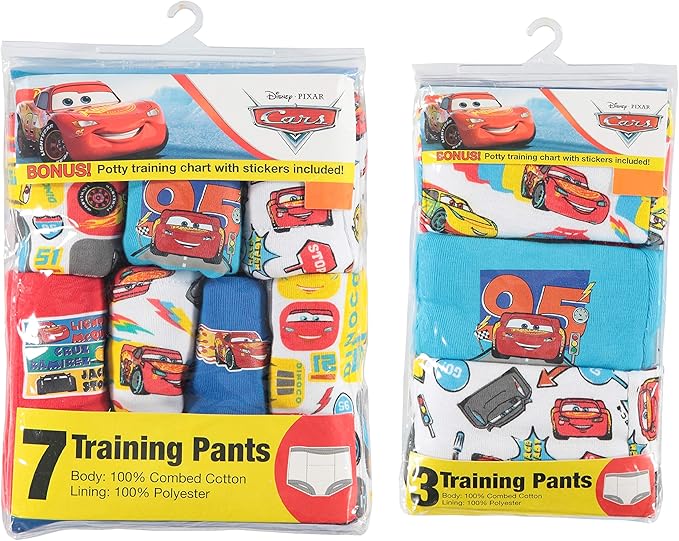 Disney Boys' Pixar Cars Toddler Potty Training Pant & Brief Combo Option, Stickers & Tracking Chart in Sizes 18m, 2t, 3t, 4t