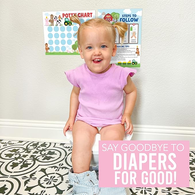Hadley Designs Potty Training Chart for Toddlers Boys -10 Sticker Potty Chart for Toddlers Girls, 8.5x11 Potty Training Sticker Charts for Toilet Success, Farm Animals Toddler Reward Chart for Kids