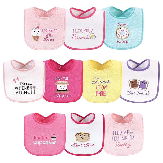 Hudson Baby Unisex Baby Cotton Terry Drooler Bibs with Fiber Filling, Girl Ice Cream, One Size