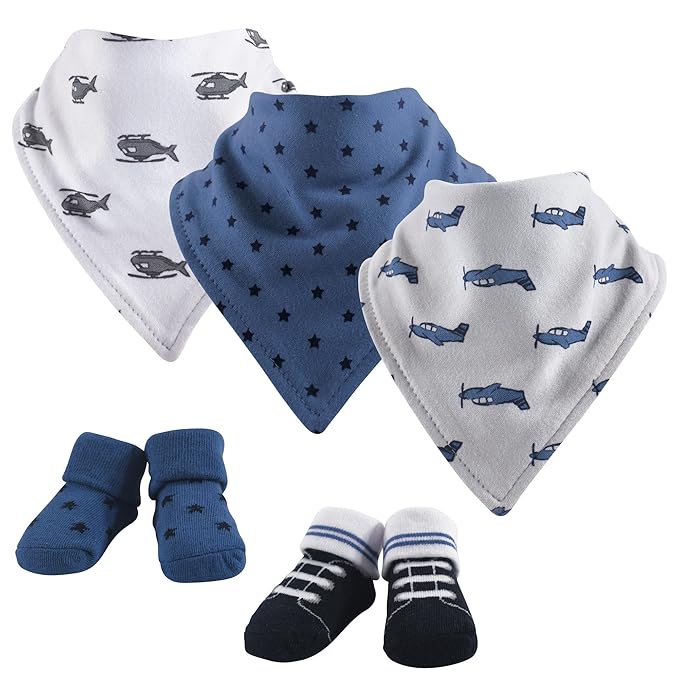 Hudson Baby Unisex Baby Cotton Bib and Sock Set, Wingman, One Size