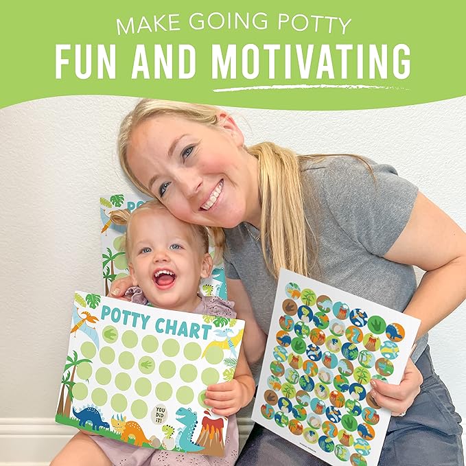 Hadley Designs Potty Training Chart for Toddlers Boys -10 Sticker Potty Chart for Toddlers Boys, 8.5x11" Potty Training Sticker Charts for Toilet Success, Dinosaur Toddler Reward Chart for Kids