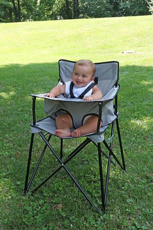 ciao! Baby Portable High Chair for Babies and Toddlers, Compact Folding Travel High Chair with Carry Bag for Outdoor Camping, 1 Count (Pack of 1) (Grey Check)