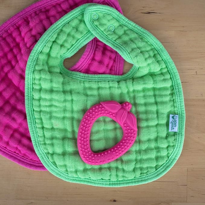 green sprouts Muslin Bibs made from Organic Cotton (5 pack)| 4 absorbent layers protect from sniffles, drips, & drools | 100% Organic cotton muslin, Adjustable snap closure, Machine washable
