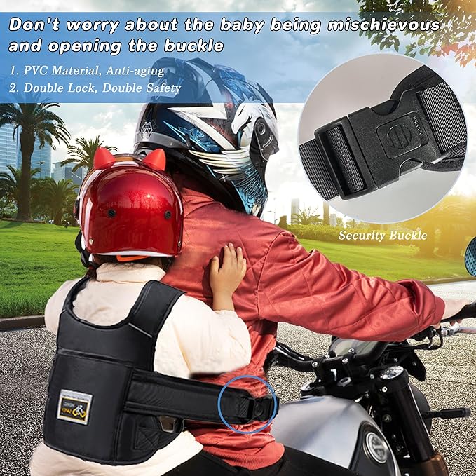 Child Motorcycle Safety Harness Reflective Strip, Reflective Child Motorcycle Harness Adjustable, Safety Harness For Kids & Toddlers Aged 3-12 Years - Black