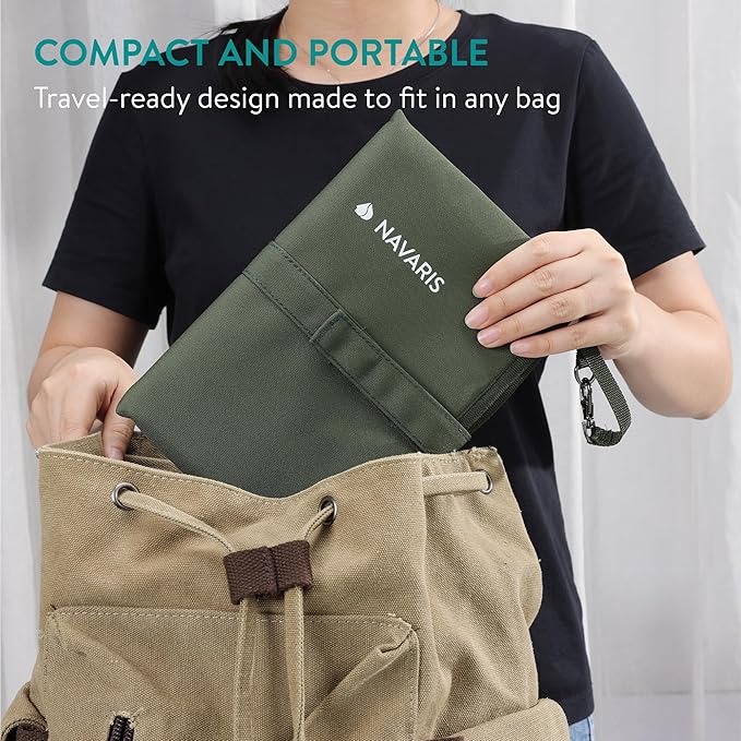 Navaris Baby Changing Mat Portable - Slim Lightweight & Foldable Baby Change Mat - Water Repellent Travel Changing Mat with Pockets - Folding Mat for Clean Diaper Changes - Olive
