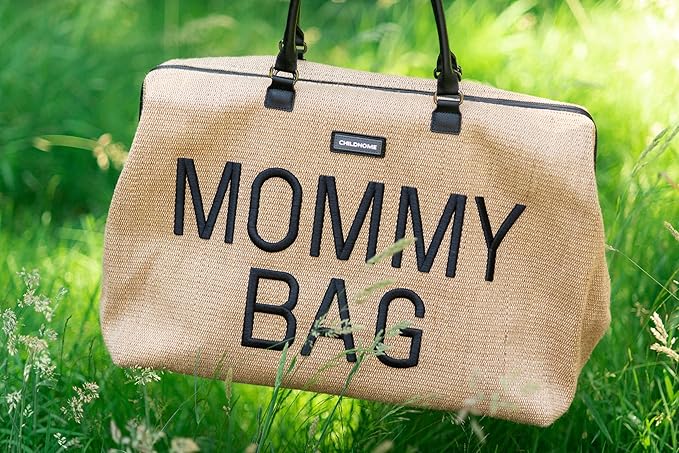 Childhome Original Mommy Bag - Large Baby Diaper Tote, Hospital and Travel Bag, Pregnancy Must Haves (Raffia Natural)