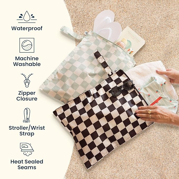 Tiny Twinkle Mess Proof Wet Bags | 2-Pack Reusable Waterproof Wet Bags for Swimsuits | Baby Clothes | Travel & Diaper Bag (Flutter)