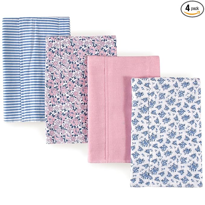 Hudson Baby Unisex Baby Cotton Flannel Burp Cloths, Classic Floral, One Size