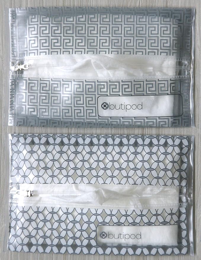 Butipods Reusable Wet Wipe Pouch Slim Case Travel Clutch Holder | Portable Diaper and Hand Bag Wipes Dispenser | Keeps Wipes Moist and Handy! | Set of 2 (Grey Keys & Tiles)