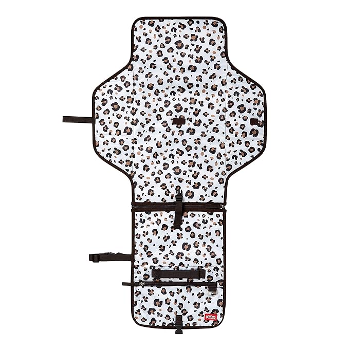 Nuby Portable Baby Changing Pad Station, Quick Wipe Clean Changing Mat with Built-in Pillow, Leopard Print