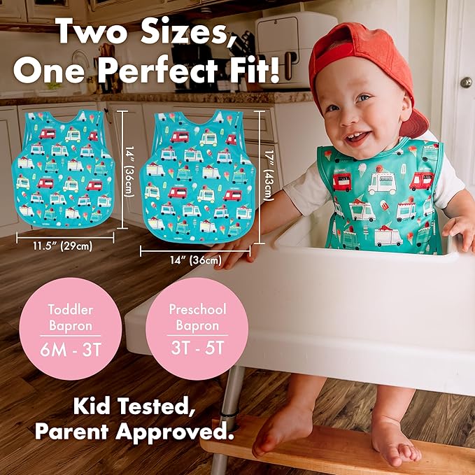 BapronBaby Ice Cream Truck Bapron - No Neck Tie Safer Bib for Baby & Toddler - Soft Waterproof Stain Resistant - Machine Washable - Sz Preschool 3-5yrs