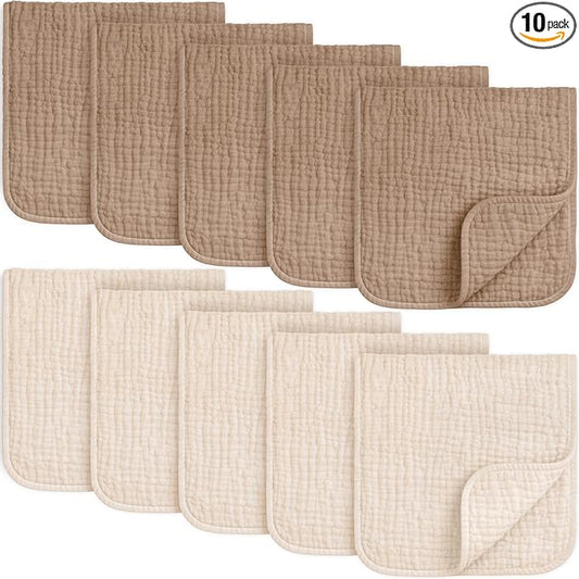 KeaBabies Organic Muslin Burp Cloths Baby Boy, Girl – 10-Pack 100% Cotton Muslin Burping Cloths for Babies, Newborn, 21x10 Large & Absorbent Spit Up Rags, Baby Washcloth, Infant Towels (Ecru)