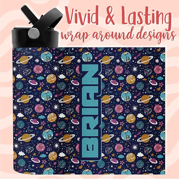 Personalized Water Bottle for Kids - 14 oz - 14 Design Options, Custom Water Bottle for Children - End of School Year Gifts, Back to School Gifts - BPA FREE, Double-Wall Insulation - Galaxy