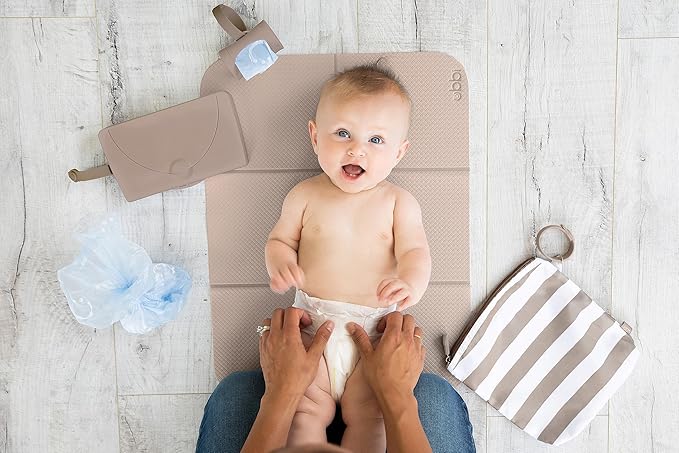 Ubbi On-The-Go Diaper Changing Baby Mat, Soft and Comfortable Diaper Bag Accessory Must Have for Newborns, Easy to Clean, Portable Folding Pad, Baby Traveling Accessories, Taupe (Pack of 2)