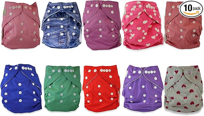Naughty Baby Cloth Diapers with 3 Layer Microfiber Insert (GIRLS Pack of 10) 6-31 Lbs Leak Proof PUL Pocket Diaper (Styles may vary)