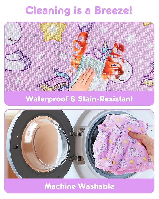 High Chair Cover Portable with 3-Point Harness, Waterproof Baby Seat Cover for Restaurant Travel Home Use, Machine Washable, Fits Wooden Chairs (Purple Unicorn)