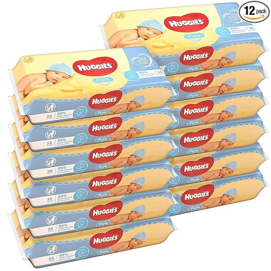 Huggies Baby Wipes Pure Water Fragrance Free Wipes, 56 Count (Pack of 12) Total 672 Wipes