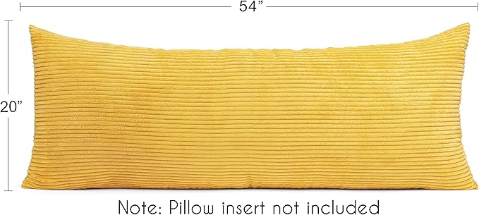 Sweet Jojo Designs Mustard Yellow Unisex Boy or Girl Body Pillow Cover Case – Decorative Accent Long Couch Kids Bed Pregnancy Pillowcase 54x20 - Solid Color Striped Corduroy Textured Minimalist