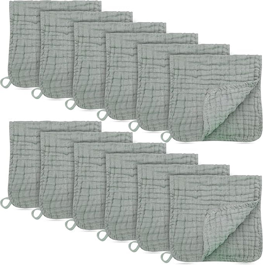 12 Pack Muslin Burp Cloths - Large 20" x 10", Ultra Absorbent 100% Cotton for Baby Drool and Messes - Soft, Gentle Baby Burp Rag for Boys & Girls -Green