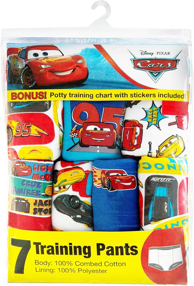 Disney Boys' Pixar Cars Toddler Potty Training Pant & Brief Combo Option, Stickers & Tracking Chart in Sizes 18m, 2t, 3t, 4t