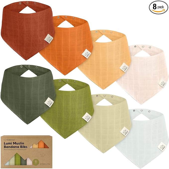 8-Pack Muslin Baby Bibs for Boys, Girls - Muslin Bandana Drool Bibs for Baby Girl & Boy, Drooling Newborn, Teething Toddler, Infant 0-36 Months, Soft Cotton Extra Absorbent (Sahara)