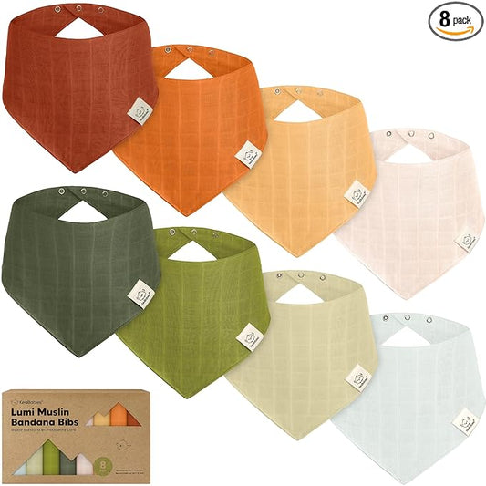 8-Pack Muslin Baby Bibs for Boys, Girls - Muslin Bandana Drool Bibs for Baby Girl & Boy, Drooling Newborn, Teething Toddler, Infant 0-36 Months, Soft Cotton Extra Absorbent (Sahara)
