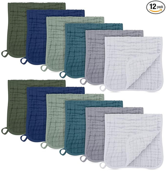 SWEET DOLPHIN 12 Pack Muslin Burp Cloths Large 100% Cotton Burping Clothes for Baby Drool - Absorbent and Soft Boys & Girls Milk Spit Up Rags for Newborn Essentials Registry - Mountain Gradient