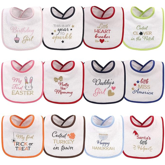 Hudson Baby Unisex Baby Cotton Terry Drooler Bibs with Fiber Filling, Holiday Girl Sparkle, One Size